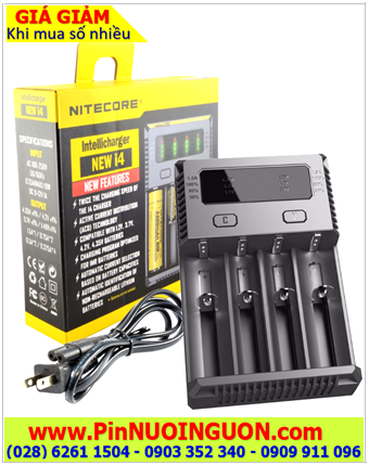 NItecore New i4; Máy sạc Nitecore New i4 chính hãng với màn hình LCD _Sạc 1,2,3,4 pin AA,AAA,C, 18650, 26500,..